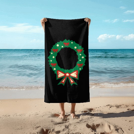 christmas wreath Beach Towels
