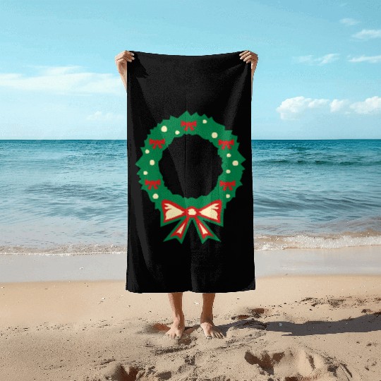 christmas wreath Beach Towels
