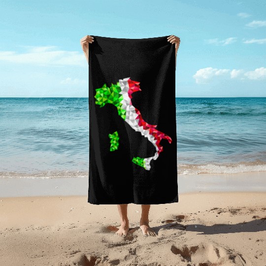 Italy map low poly diamond style Beach Towels