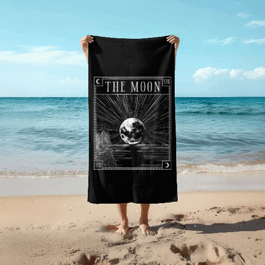 Moon Tarot Card XVIII Occult Witchcraft Gothic Beach Towels