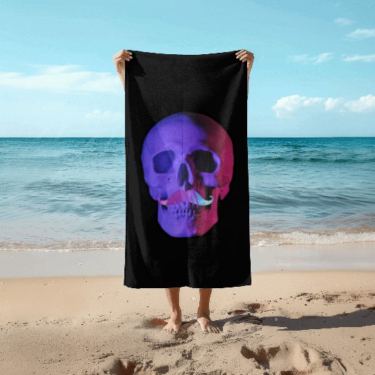 Neon Mustache Skull Beach Towels