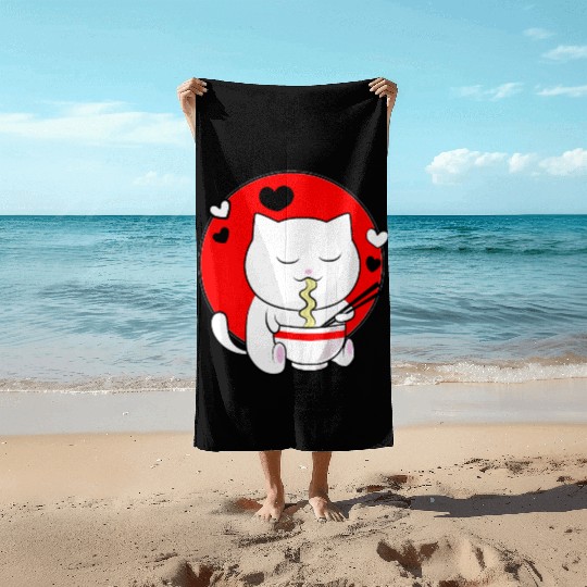 Kawaii Ramen Anime Cat Japanese Manga Beach Towels