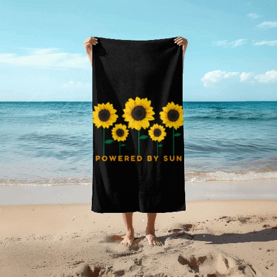 Sunflower Powered By Sun Summer Gift Idea Beach Towels