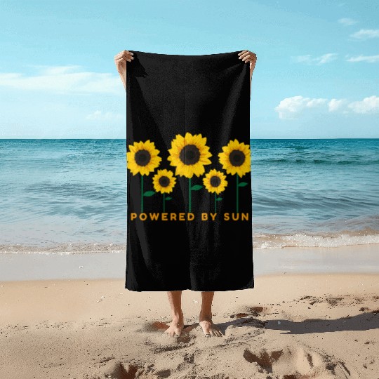 Sunflower Powered By Sun Summer Gift Idea Beach Towels