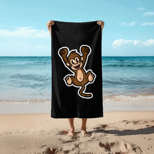 Brown Monkey - Cartoon Animals - Cartoon Island Beach Towels
