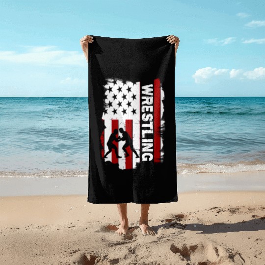 Wrestling American flag Beach Towels