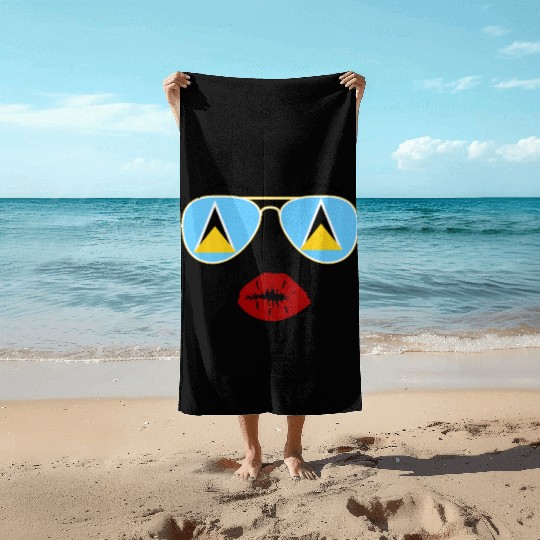 Saint Lucia Flag St Lucia Sunglasses Lips Kiss Beach Towels