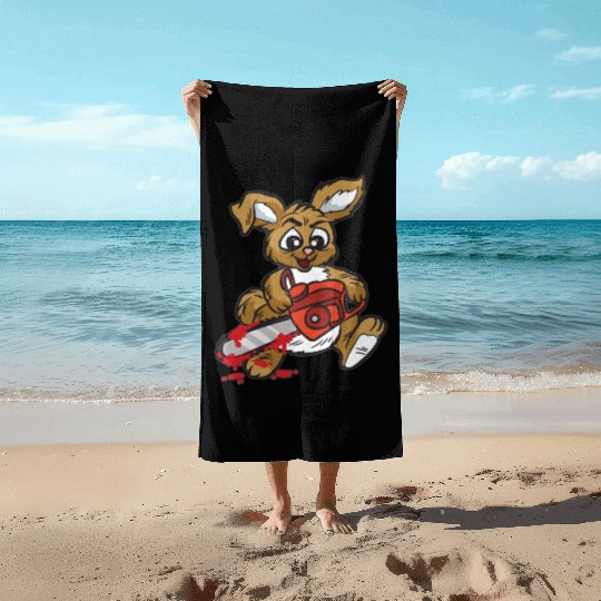 BAD BUNNY WITH CHAINSAW Beach Towels