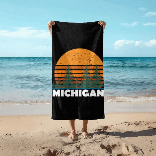 Michigan Vintage Retro Sunset Mi State Gift Beach Towels Gi