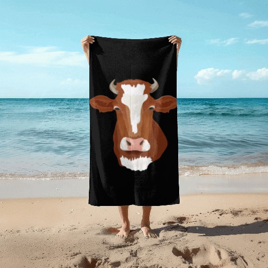 Brown Cow Head Realistic Beach Towels