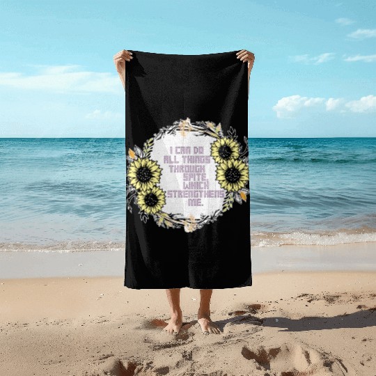 Sunflower Cross Stitch I Can Do All Things Through Beach Towels