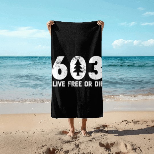 Live Free or Die 603 tree New Hampshire Beach Towels