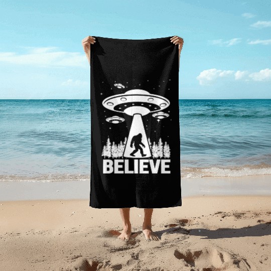 Alien Bigfoot UFO Abduction Sasquatch Gift Beach Towels