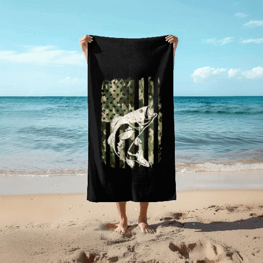 Camouflage American Flag Bass Fishing Beach Towels