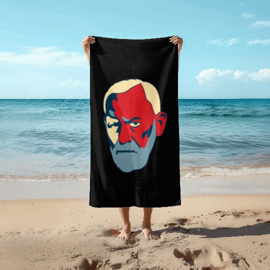 Sigmund Freud Portrait - Red and Blue Beach Towels