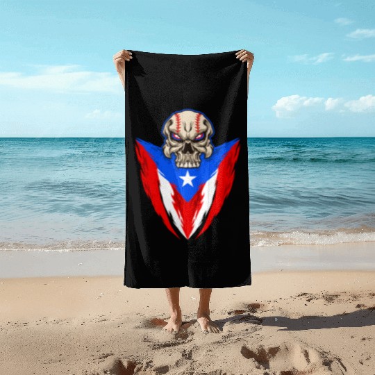 Puerto Rico Baseball Skull Beach Towels