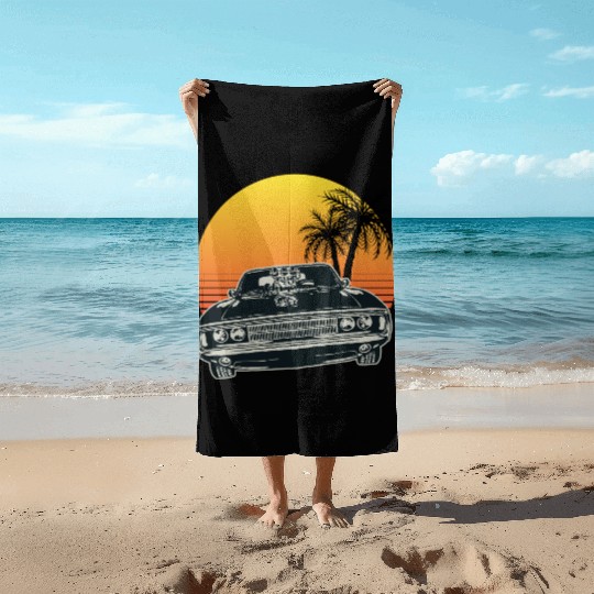 Muscle Car Sunset Beach Towels