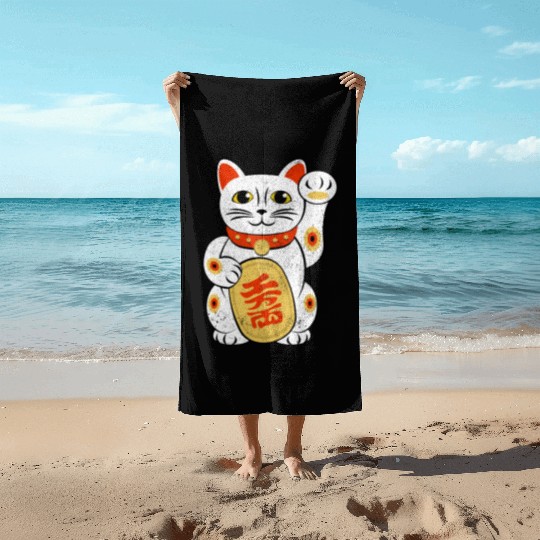 Japan Lucky Cat Japanese Maneki Neko Good Luck Cha Beach Towels