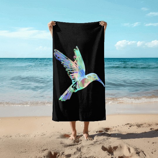 hummingbird, bird, aquarell, green, pastel, flying Beach Towels