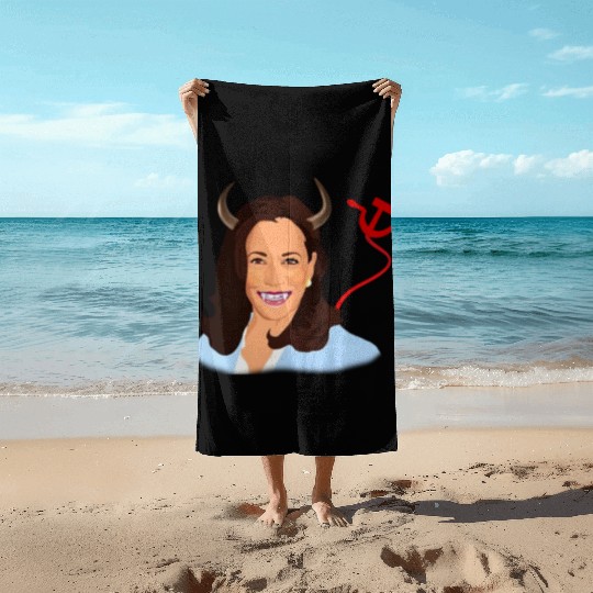 Trump kamala harris monster communist Beach Towels