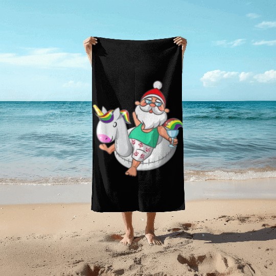 Christmas in July Santa Hawaiian Unicorn Swim Beach Towels