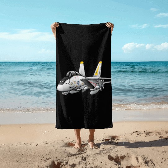 F-14 Tomcat Military Fighter Jet Aircraft Cartoon Beach Towels