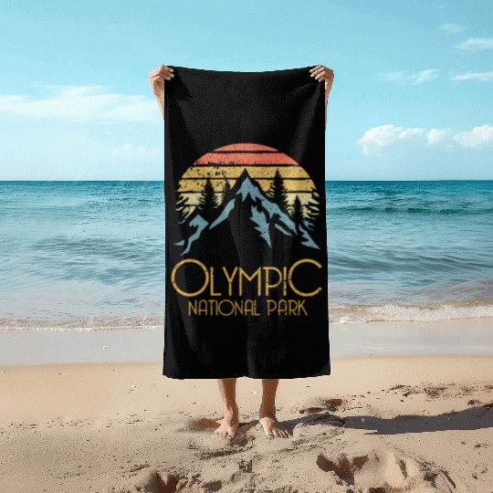 Retro Olympic National Park Washington Mountains S Beach Towels