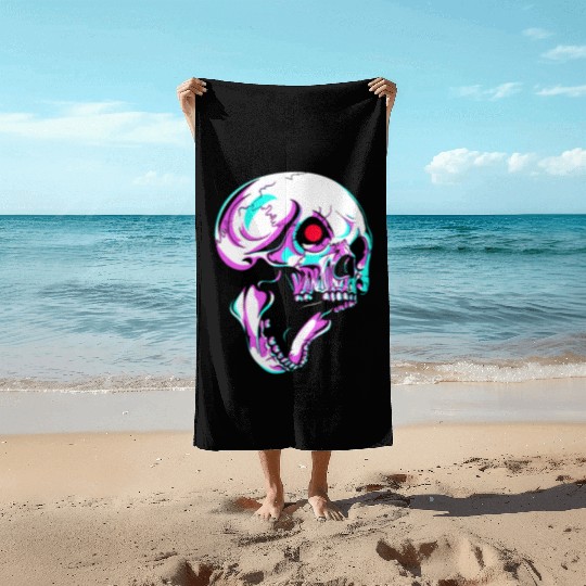 Skull Robot With Red Blinking Eye Cyborg Beach Towels