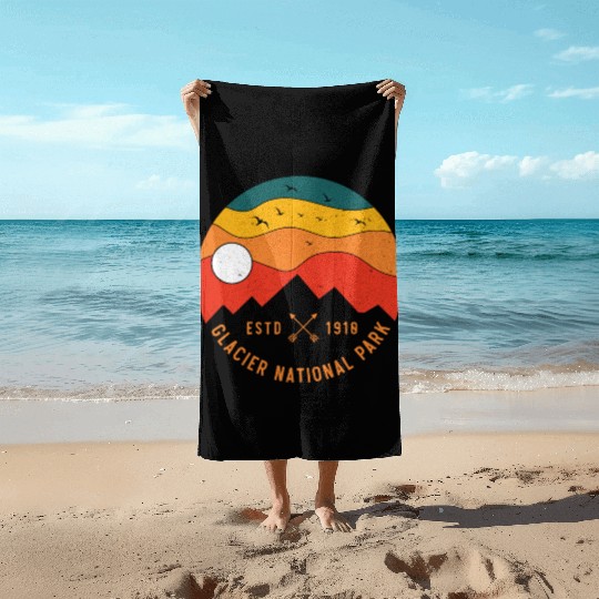 Retro Glacier National Park Montana Souvenir 80s Beach Towels