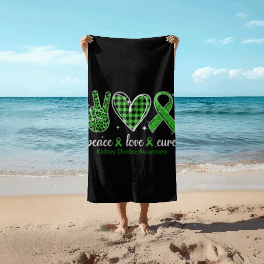 Hand Sign Peace Love Cure Kidney Disease Beach Towels
