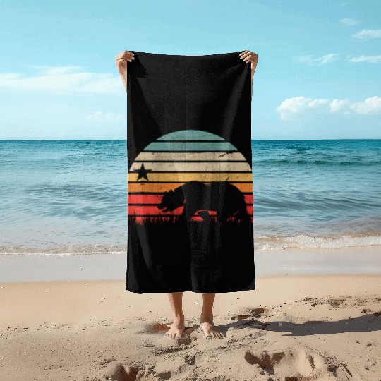 California Bear Retro Vintage Sunset Beach Towels