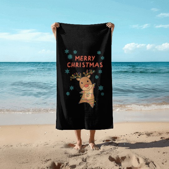 Merry Christmas Rudolph Red Nose Reindeer Snow Beach Towels