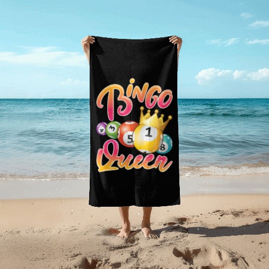 Bingo Queen Women Crown Bingo Balls Bingo Lover Beach Towels