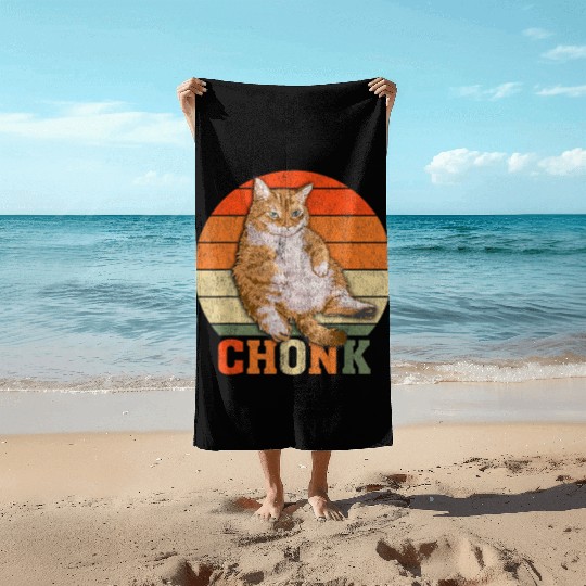 Funny Overweight Chubby Chonk Cat Meme Memes Beach Towels