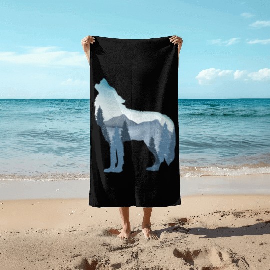 Alpha Wolf Art - Nature Background Beach Towels
