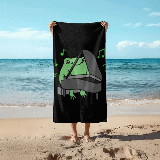 Frog Playing Piano For Piano Player Beach Towels