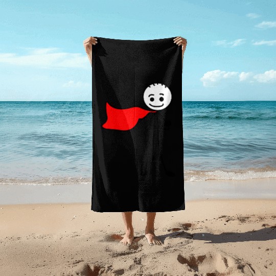 Superhero with cape stands with arms over each oth Beach Towels