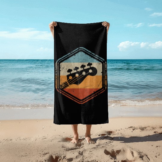 Bass Guitar Vintage Headstock for Bassist and Bass Beach Towels