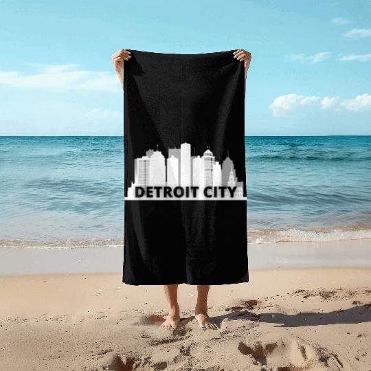 Detroit City Skyscraper Skyline Beach Towels