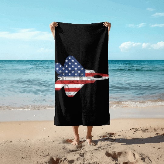 F-22 Raptor Fighter Jet Airplane American Flag F22 Beach Towels