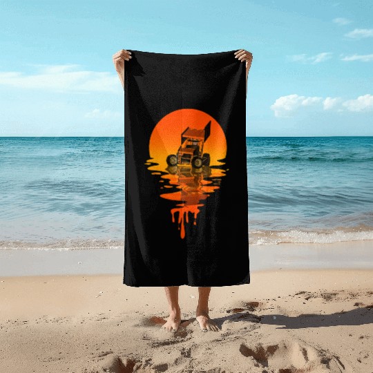 Vintage Retro Style Sprint Car Racing Beach Towels