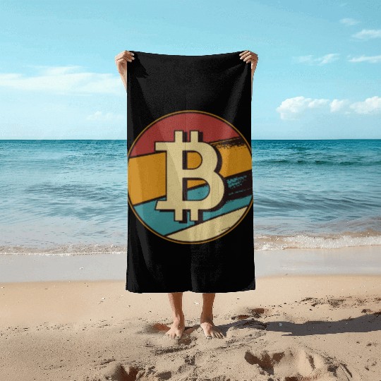 Bitcoin retro sunset crypto design Beach Towels