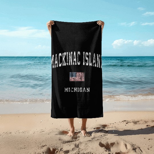 Mackinac Island Michigan MI Vintage American Flag Beach Towels