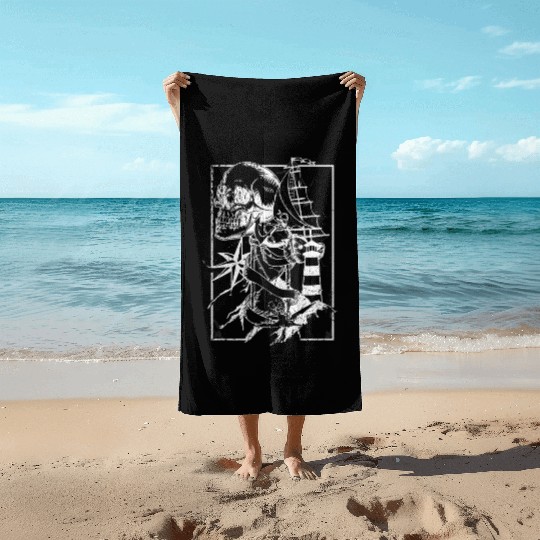 Sea life ship skull anchor compass Beach Towels