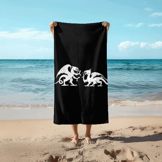 Dragons Fighting Fight Dragon Reptiles Monster Beach Towels