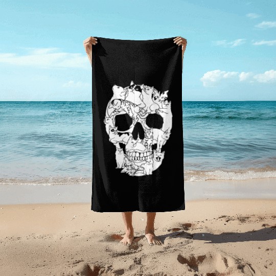 Cat Skull Kitty Skeleton Grunge Style Funny Cat Bo Beach Towels