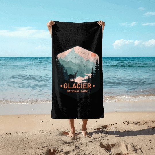 Vintage Glacier National Park Deer Mountains Gift Beach Towels