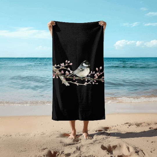 Swamp Tit on A Twig - Garden Birds In Spring Beach Towels
