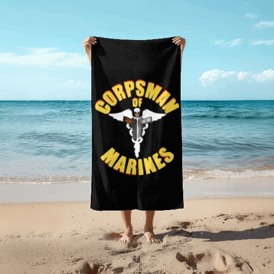 Us Navy Corpsman 8404 Fmf Veteran Front & Back Des Beach Towels