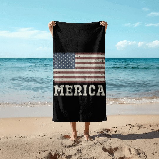 Merica Vintage Usa Flag Beach Towels